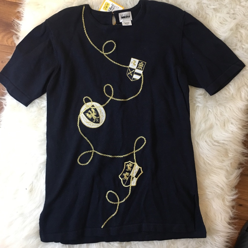 Vintage short sleeved Navy sweater